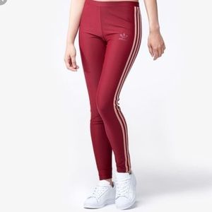 adidas 3 stripe leggings burgundy